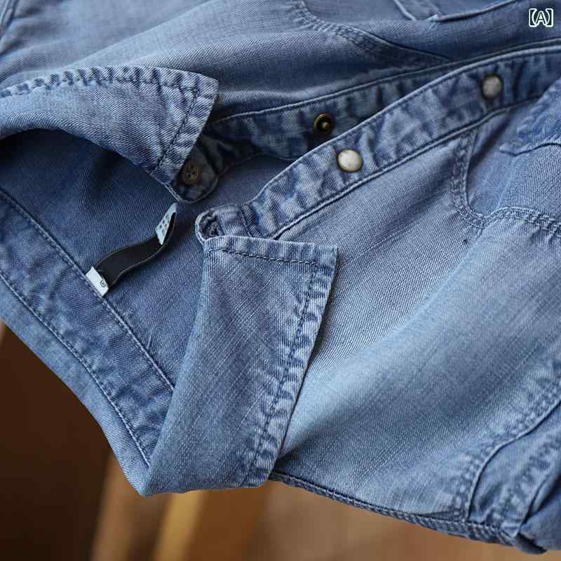 シャツ 女性用 牛仔 天絲 薄手 長袖 透気 スリム トップス レイヨン 接触冷感 シンプル 秋冬 日常使い 軽量 吸湿速乾 デニム ブルー ゆったり フィット