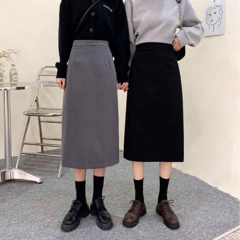 半身スカート 女性用 灰色 ブラック Aライン ミドル丈 ロング丈 ハイウエスト 後ろスリット 切り替え 背中開き ポリエステル 軽量 伸縮性 ペタンコ対応 かわいい 学院風 甘め 普段使い 春夏