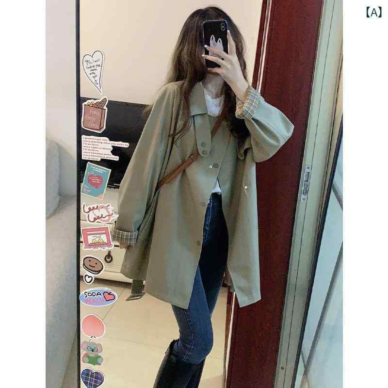 レディース トレンチコート ショート丈 春夏 豆緑 接触冷感 ?? ストレッチ ワイドシルエット ポロカラー ワンボタン 気質 通勤用 都市スタイル 軽量 薄手 長袖 単品 ゆったり トップス