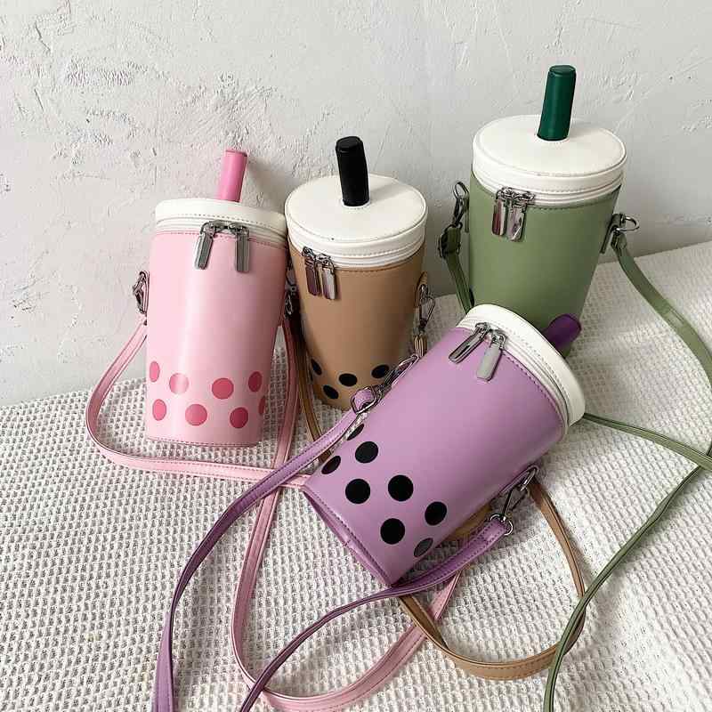 ミニバッグ 女性用 かわいい ミルクティー カラー 斜めがけ スマホポーチ 韓流ファッション 百搭 水桶型 ショルダーバッグ 織り編み デザイン 縦型 方形 形状 ジッパー開閉 内部ポケット 中軟 硬度 PU素材 ポリエステル裏地 シングルストラップ 日