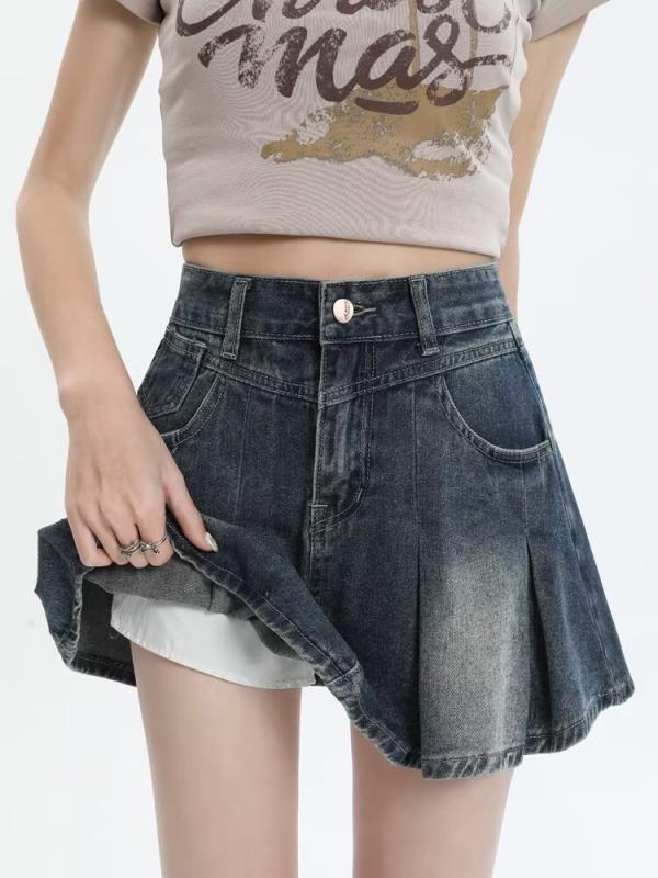 スカート 女性用 夏 デニム ショート スカート ミニスカート 百褶スカート 半身スカート 軽量 綿混 ポリエステル混 水洗加工 Aライン フレア ブルー ライトブルー ヴィンテージ 加工 気質 通勤 スタイル 普段使い 気軽 コーディネート 4,553円