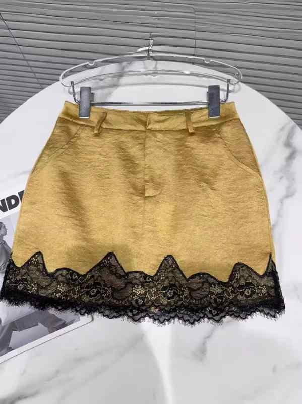 スカート 女性用 夏 レディース 復古 セクシー 切り替え レース 半身スカート 高腰 Aライン 包臀 スリム ショートスカート タイト 黄色 環境配慮 免?処理 ・届? ミディアムストレッチ ポケット 付属 ボヘミアン スタイル カジュアル 日常使い 軽