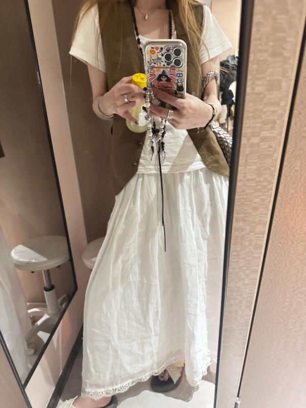 半身スカート レディース Aライン ロング丈 ?麻 100% 軽量 レース 切り替え 無地 白 シンプル 通勤用 気質 女性向け 夏 春夏 吸湿速乾 柔らかい 揺れる裾 普段使い 涼しい 女性らしい シルエット エレガント 日常コーデ 軽快 ナチュラル｜フォークBR 11,196円