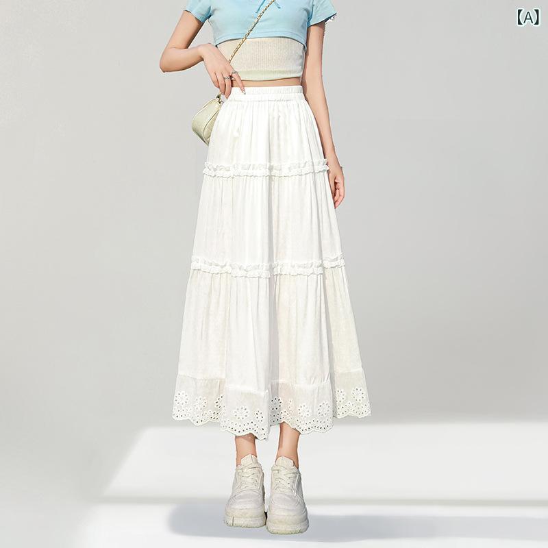 スカート 女性用 ミッドレングス 半身スカート ホワイト クリーム色 Aライン 高腰 プリーツ加工 ポリエステル混紡 タックル クールビズ 気質 通勤 通勤スタイル 普段使い カジュアル 軽量 無弾性 シンプル 純色 切り替えデザイン