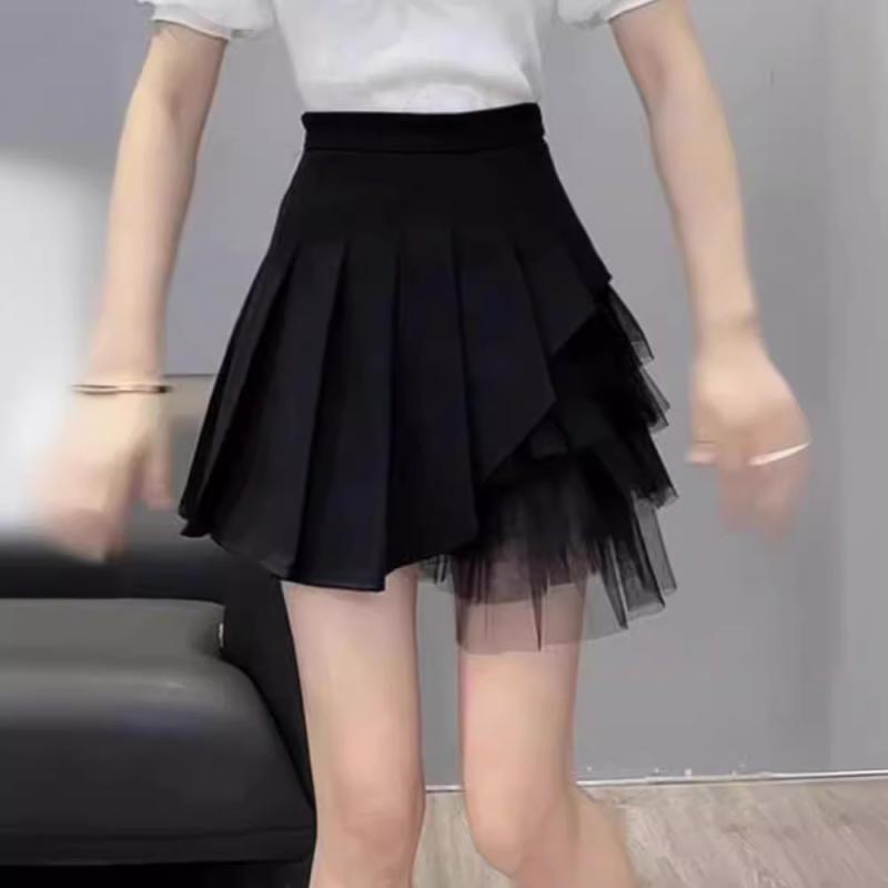 スカート 女性用 半身スカート 短丈 ブラック ホワイト 雪ニール素材 マイクロストレッチ ハイウエスト Aライン 網目切り替え プリーツデザイン 軽量 通気性 夏用 清新スタイル 学院風 セクシー 普段使い かわいい スリムライン