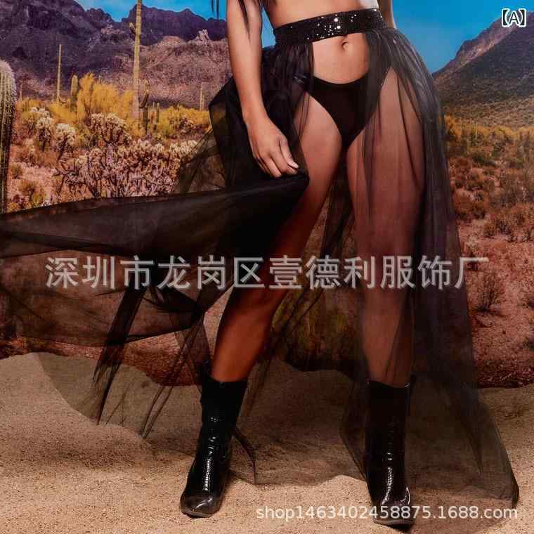 スカート 女性用 ロング フレア 半身 透け感 レース ネット素材 ポリエステル 黒 ピンク ホワイト 夏 春夏 セクシー かわいい 防晒 軽量 通勤 普段使い デート フェス 祭り パーティー アクセサリー コーデ