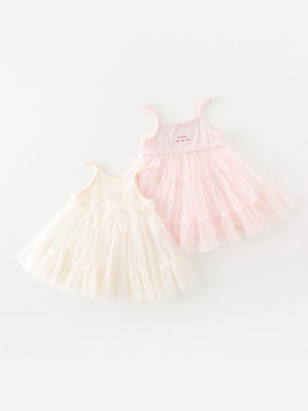 ベビー 女の子 ワンピース 吊帯 スカート 夏用 薄手 綿 粘繊 ストレッチ 柔らかい かわいい プリンセス スカート ピンク ベージュ 軽量 吸湿速乾 ネットヤーン レイヤード 無袖 甘め スタイル 通気性 肌触り良い 赤ちゃん 幼児 服 女児 ドレス