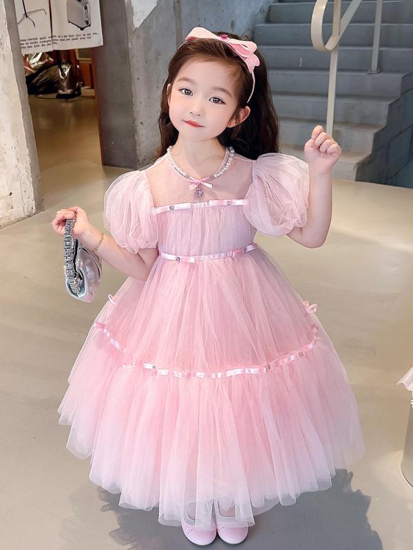 女の子 ワンピース ピンク 公主風 長袖 夏 秋 綿 ナイロン 柔軟 純色 レイヤード かわいい 子供服 3～8歳 100～140cm 通気性 軽量 フレアスカート 女児 ドレス 幼児 ガールズ ファミリー 日常使い 学校行事 誕生日パーティー 柔らかい