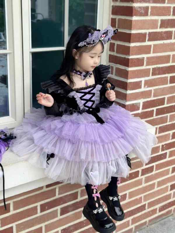 女児 ワンピース ロリータ プリンセス ドレス プリーツスカート 長袖 かわいい 網? チュール ポリエステル 綿ライニング 柔らかい ふんわり シルエット 春夏 秋 普段使い 3～8歳 90～150cm