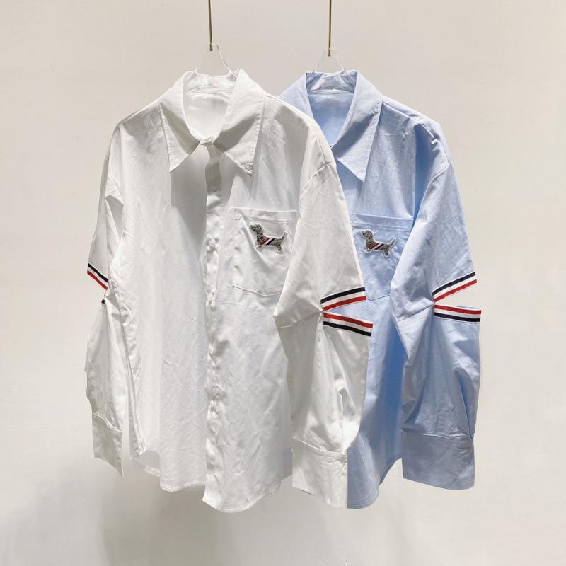 春夏 プルオーバー レディース ポロ色合い 犬刺しゅう 袖出し ゆったり 長袖 綿原料品 うつり変わり 単排名取り草 トップス 通い用 精神状態 心地よい 都市表現スタイル 白いこと 点火装置青色 吸湿速乾 軽さ 伸縮性