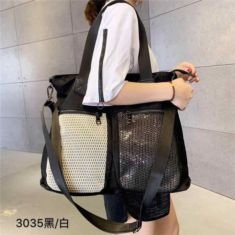 トートバッグ 女性用 単肩 斜めがけ ニルマ ネット生地 接触冷感 切り替え 撞色 横型 大容量 横型方形 ソフト素材 軽量 都市スタイル 日常使い 通勤 ショルダーストラップ 可拆卸 ブラック ホワイト カーキ オレンジ ピンク系 アイボリー 純色 ジ