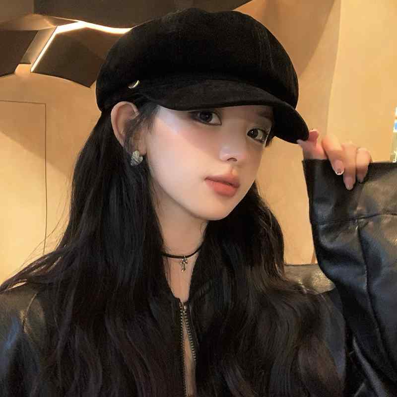 ベレー帽 女性用 秋冬 画家帽 八角帽 日系 復古 韓国風 かわいい 顔映り 小さめ ニュースボーイ キャップ かっち色 ダークブラウン ブラック コニャック カーキ コーヒーブラウン ポリエステル ポリエステル繊維 防風 防晒 透気 遮陽 円頂 ワイド