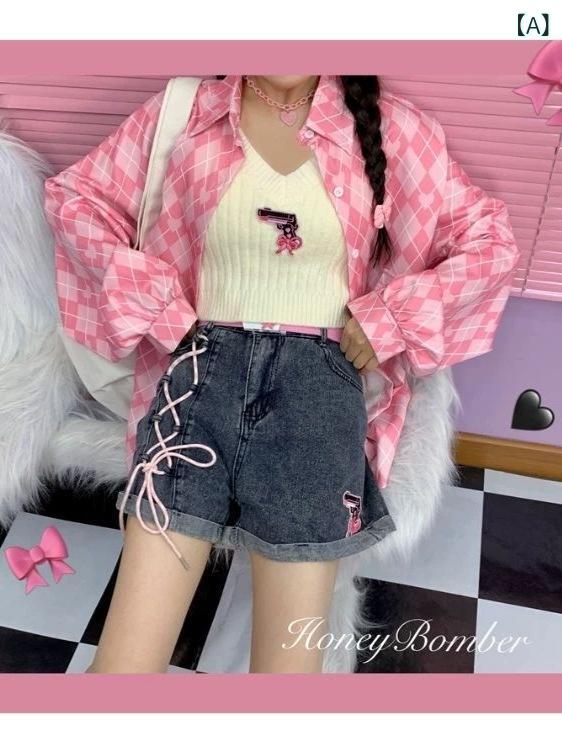 デニム ショートパンツ 女性用 夏 高腰 綿混 ポリエステル 薄手 軽量 吸湿速乾 接触冷感 巻き縁 結び紐 切り替え ポケット 付き Aライン ストレート シルエット ラフ スタイル 通勤 普段使い かわいい 気質 優雅 ブルーグレー