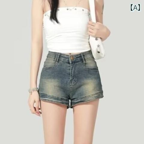 レディース デニム ショートパンツ 夏用 薄手 ワイドレッグ ハイウエスト スリム効果 直筒 ミニ ホットパンツ 復古カラー ストレッチ素材 私服 女性用 軽量 伸縮性 普段使い 春夏 ビンテージ風 膝上丈 細身シルエット 小柄対応
