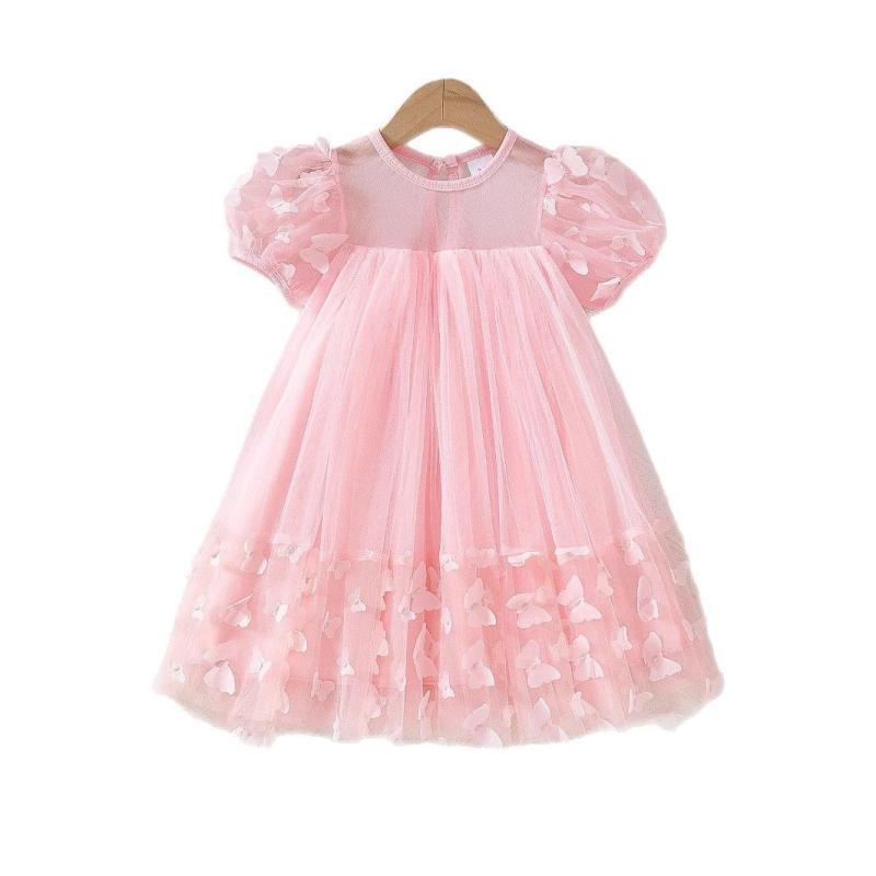 女の子用 Aライン ワンピース ドレス 立体 蝶々 装飾 かわいい ピンク 赤 緑 白 綿混紡 ポリエステル 柔らかい 生地 軽量 通気性 吸湿速乾 春夏 夏 演出 パーティー 演奏会 日常 遊び着 中小 子供 3-8歳 100-140cm ユナイテッド