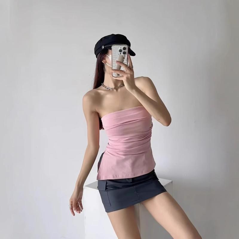 レディース トップス セクシー ワンショルダー 肩出し キャミソール 春夏 プリーツ 裾 切り替え 不規則 ヘム コットン 素材 修身 フィット 短丈 伸縮性 私服 かわいい 草緑 豆緑 浅ピンク ネイビー ベージュ ミリタリーグリーン カーキ ローズピ