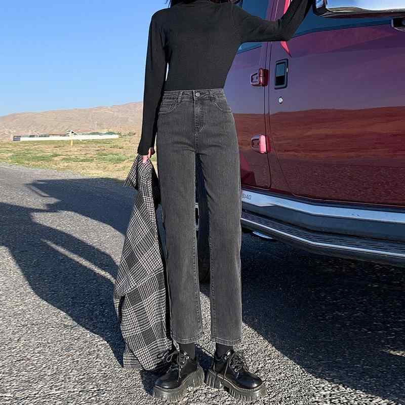 レディース デニムパンツ 直筒 九分丈 高腰 伸縮性 綿素材 気質 通勤風 快適 休? 黒灰 藍灰 復古藍 ブラック 洗い加工 ボタン 微弾力 切り脚 スリムフィット 普段使い