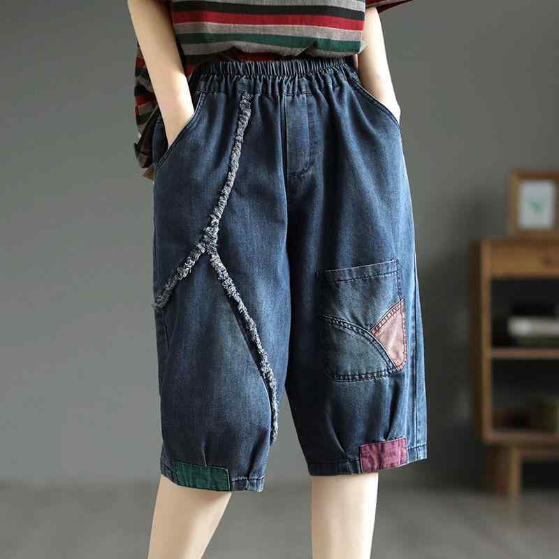 レディース デニムパンツ ワイドレッグ ショートパンツ ハイウエスト 切り替え 刺繍 マルチポケット ブルー ?? 麻 素材 通勤 普段使い 気質 都市スタイル 免?処理 軽量 伸縮性 秋 シーズン