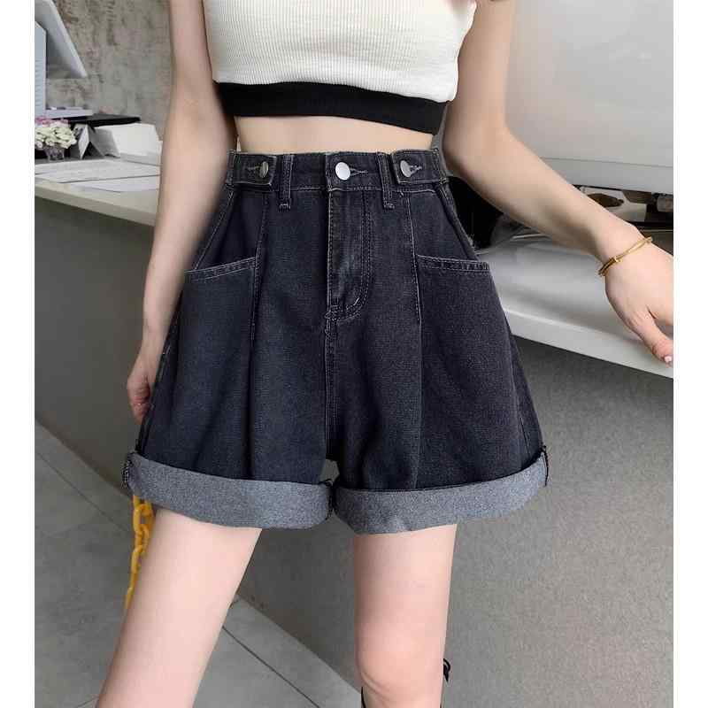 レディース デニム ショートパンツ 夏 春夏 高腰 直筒 薄手 微弾力 デニム素材 ポリエステル混 黒灰色 ブルー ホワイト ワイドシルエット スリム効果 梨型体型対応 膝上丈 軽量 吸湿速乾 快適 普段使い カジュアル