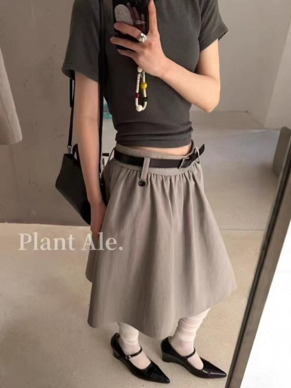 スカート 女性用 半身 ハイウエスト 短め レイヤード プリーツ 加工 レイヨン 混 コットン 混 無地 波状 フレア シルエット 快適 普段使い デイリー スタイル 白色 グレー 春夏 軽量 柔らかい 肌触り