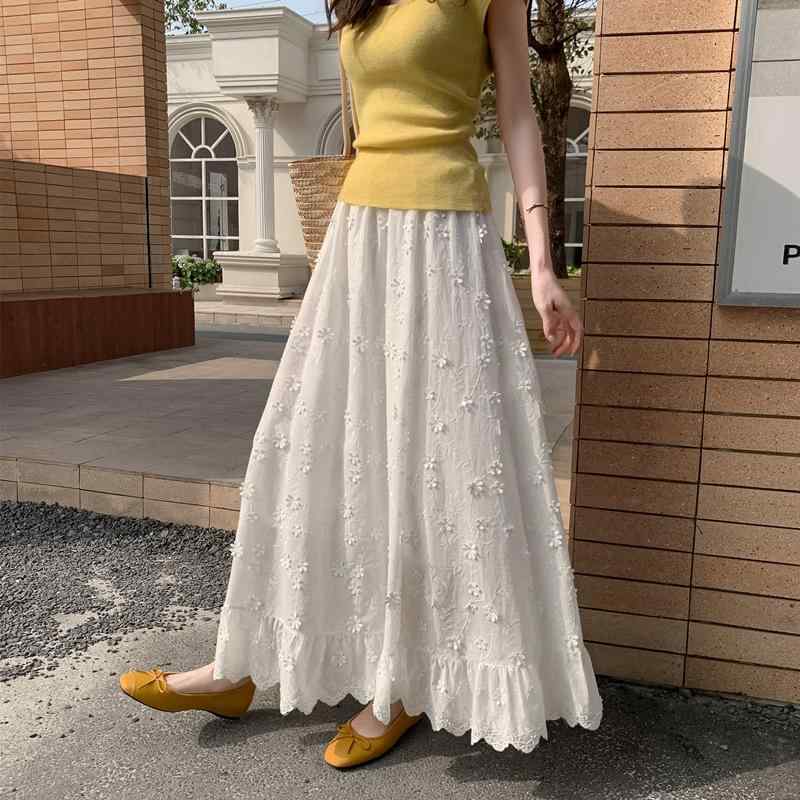 半身スカート 女性用 春夏 白 雪ニット風 伸縮性 Aライン ハイウエスト スリム効果 大きめフレア ロング丈 私服 ミセススタイル 軽量 通勤用 普段使い