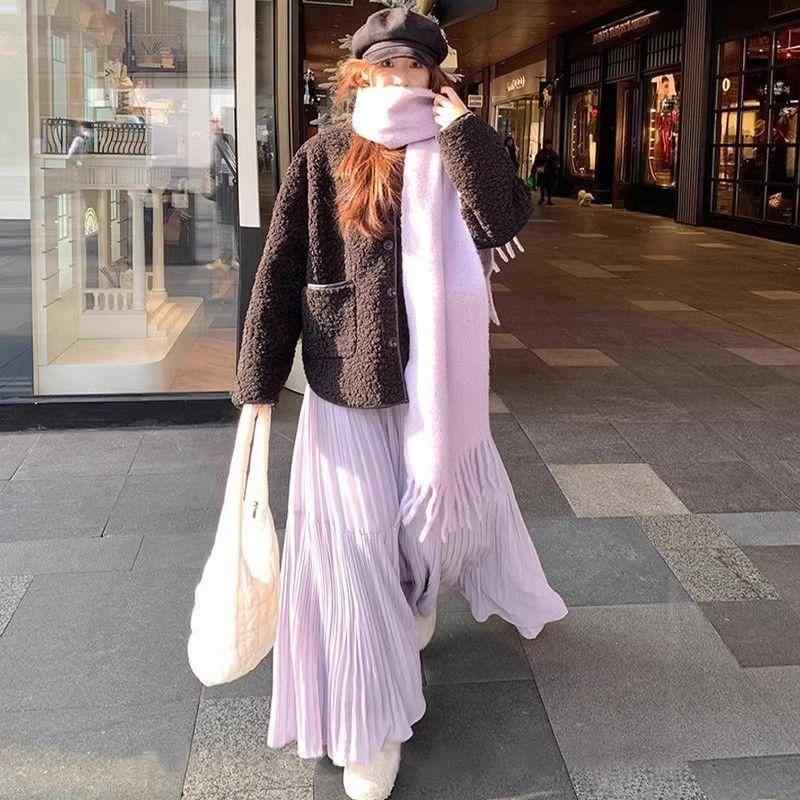 スカート レディース 春夏 紫色 ミッドレングス ハイウエスト Aライン プリーツ 切り替え 気質 通勤用 都市スタイル アクリュル素材 95%以上 スリム効果 軽量 伸縮性 普段使い ブラック ピンク系 アイボリー ホワイト 女性用 トップス 組み合わ