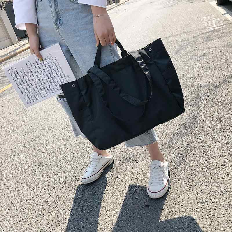 トートバッグ 女性用 韓国風 シンプル ファッション ハンドバッグ ショルダーバッグ 大容量 通勤 街頭潮流 牛津布 横型 方形 黒 グレー 印花 プリント ポリエステル内張り ジッパー開閉 ソフト 日常使い カジュアルスタイル