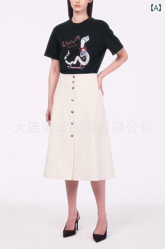 スカート 女性用 春夏 接触冷感 ハイウエスト Aライン 中長丈 ストライプ ベルベット ポリエステル コットン ミックス マイクロストレッチ かわいい インナーヒール ヒップカバー スリム フィット ホワイト ベージュ デイリー スタイリッシュ