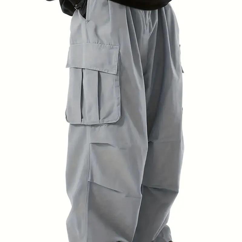 メンズ 工装パンツ 男性用 クロップドパンツ 街着 ルーズフィット ワイドレッグパンツ ミリタリースタイル ハイウエスト ロングパンツ ストレートレッグ プレーツ加工 多ポケット ベルト付き 無地 ポリエステル コットン混紡 吸湿速乾 軽量 通勤 通学