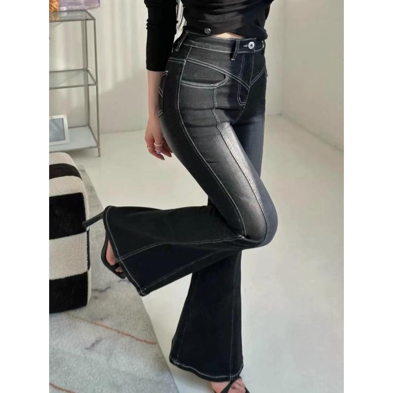 パンツ レディース 牛仔 デニム ハイウエスト ワイドレッグ フレア 黒 ライトカラー ダークブルー コットン ストレッチ 軽量 微弾力 長丈 通勤 普段使い 春夏 秋冬 伸縮性 吸湿速乾 シンプル スタイリッシュ