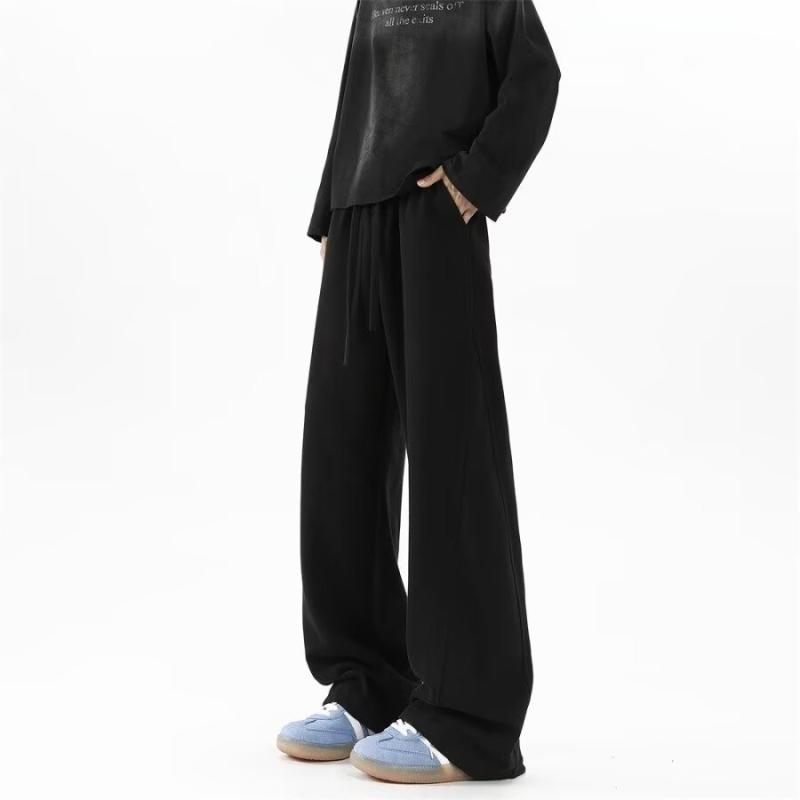 メンズ 秋冬 ワイドパンツ ハリントン コットン 混紡 素材 微弾性 切り替え デザイン 直筒 シルエット 中腰 系紐 クロージャー 長丈 ゆったり フィット 暖か 加絨 加工 黒 グレー ホワイト グレー ミックス 休日 着こなし 汎用 トップス コー
