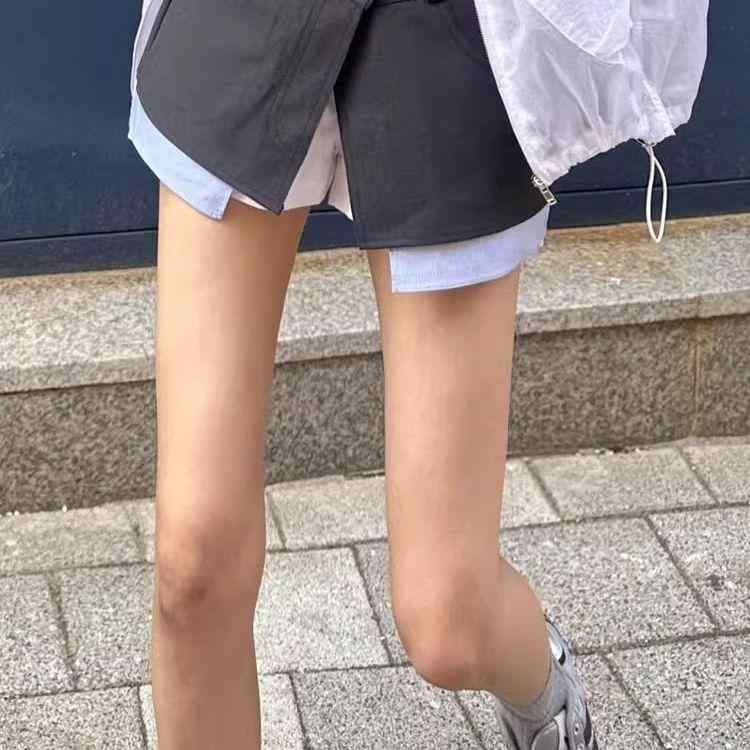 レディース スカートパンツ 韓国風 フェイクツーピース 切り替え デザイン ワイドパンツ ハイウエスト 膝丈 ミモレ丈 ポリエステル 素材 微弾性 中厚手 気質 通勤スタイル 普段使い 春夏 軽量 伸縮性 吸湿速乾 ブラック グレー ベージュ カラー ゆ｜フォークBR