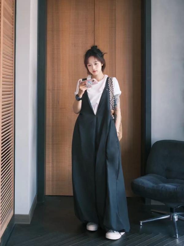 レディース 秋冬 ビブパンツ 平服 長ズボン 高腰 薄っぺら ポリエステル うつり変わり 隠し ジップ 無地 ゆったり ビッグ影ぼうし 好いたらしい 普段使い走り 伸ばすことなし 免?工業