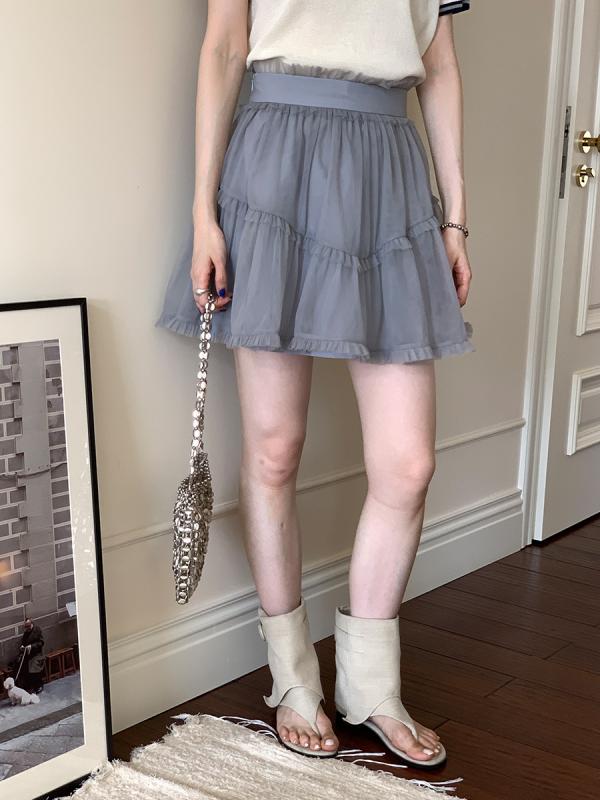 スカート 女性用 夏 半身スカート Aライン 短丈 ハイウエスト スリム効果 網? フリル 切り替え 軽量 ジャカード グレー 杏色 ピンク系 アイボリー 春夏 通勤用 普段使い 部屋着 伸縮性 吸湿速乾 カジュアルスタイル 日韓風