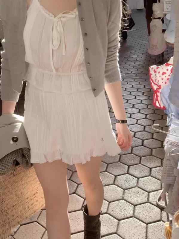 半身スカート 女性用 韓国風 かわいい Aライン 短丈 レース コットン 無地 切り替え 夏 軽量 通気性 普段使い カジュアル トップスセット