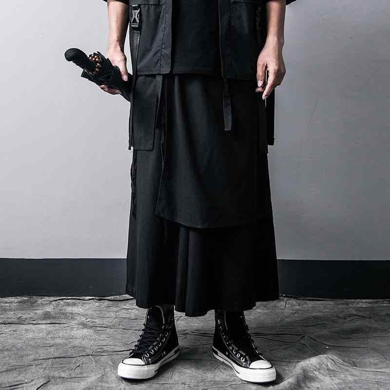 メンズ ワイドパンツ コットン混紡 黒 九分丈 中腰 ストレート ゆったり 春夏 日常使い クールスタイル 軽量 シンプル ユニセックス
