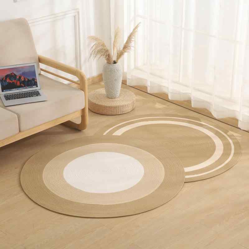 ラグ ラウンドマット 手編み コットン素材 日式 米白色 麻花?柄 コーヒーミックス カラーリング 60cm 80cm 100cm 120cm 150cm 180cm 200cm サイズ展開 手洗い ドライクリーニング 洗濯機可 掃除機対応 シンプル ナ