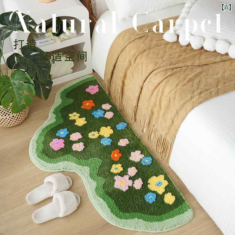 ラグ 床サイドマット かわいい 苔? 凹凸 刺繍 厚手 フランフレット 折りたたみ 長方形 純色 花柄 グレー ピンク ベージュ 接触冷感 吸湿速乾 軽量 通勤 普段使い 部屋着 アウトドア 洗濯機可 手洗い可 コットン ポリエステル 混紡 伸縮性 高級
