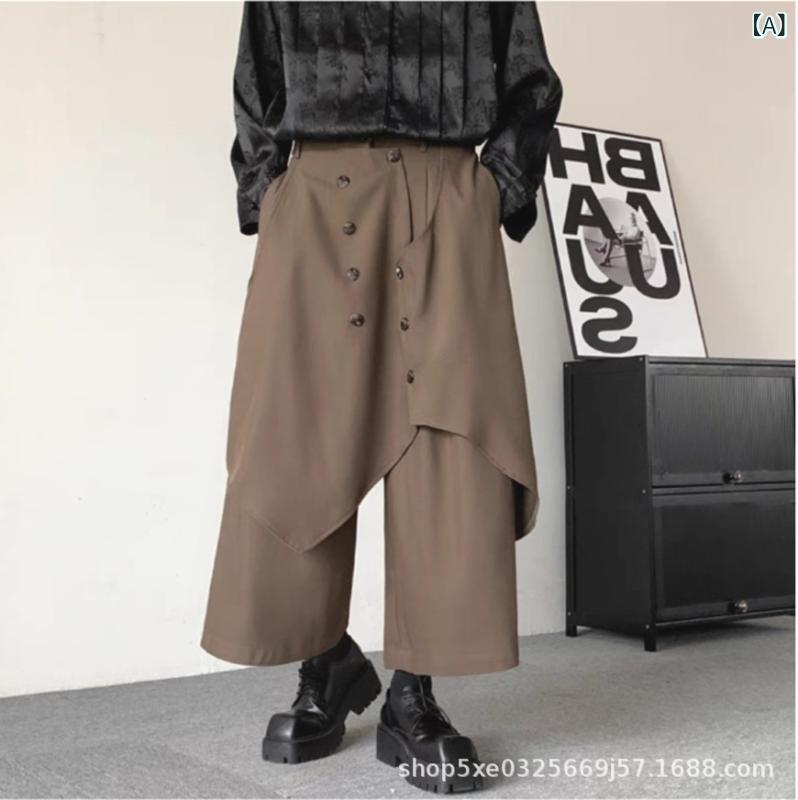 メンズ 灯?パンツ ワイドレッグパンツ 九分丈 ゆったり 大股 クロップドパンツ ストリート ヒップホップ スタイル ミッドライズ ドローストリング クロージャー ミディアムウェイト プレーンカラー ポリエステル混紡 化学繊維 微弾性 ノーアイロン処理