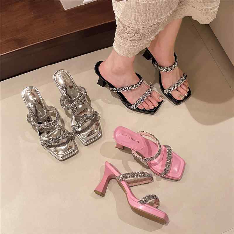 レディース 夏用 ワンストラップ サンダル 透明 シューズ 女性用 外履き ヒール 靴 方先 超繊維 素材 ラバー ソール ブラック ピンク系 シルバー 接触冷感 軽量 伸縮性 吸湿速乾 かわいい デザイン 通勤 普段使い アウトドア スカート コーデ