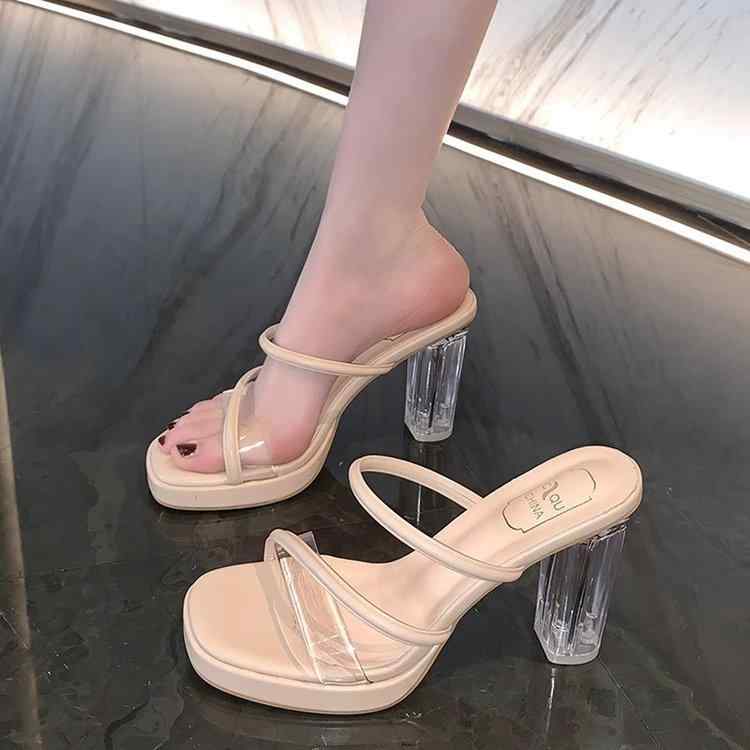 サンダル 女性用 夏 防水 厚底 ハイヒール ビーチサンダル 粗ヒール 気品 セクシー ワンピース フラット ローヒール かわいい 甘め スタイル 軽量 伸縮性 接触冷感 吸湿速乾 高級感 超繊維 ラバーソール ラウンドトゥ ピーチカラー アイボリー シ