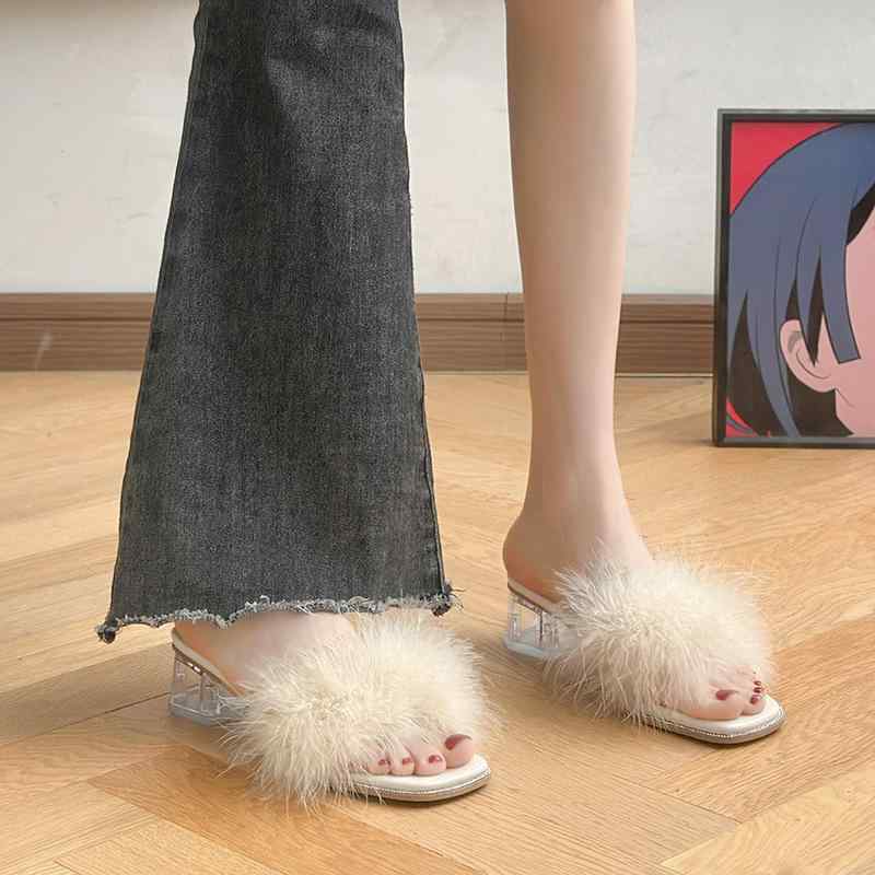 サンダル 女性用 春夏 透明水晶 粗中敷き 方先 ストラップ オープントゥ クリアヒール 通勤用 軽量 PU素材 伸縮性 米色 ブラック ラバーソール 室内履き 普段使い ハイヒール ビーチサンダル