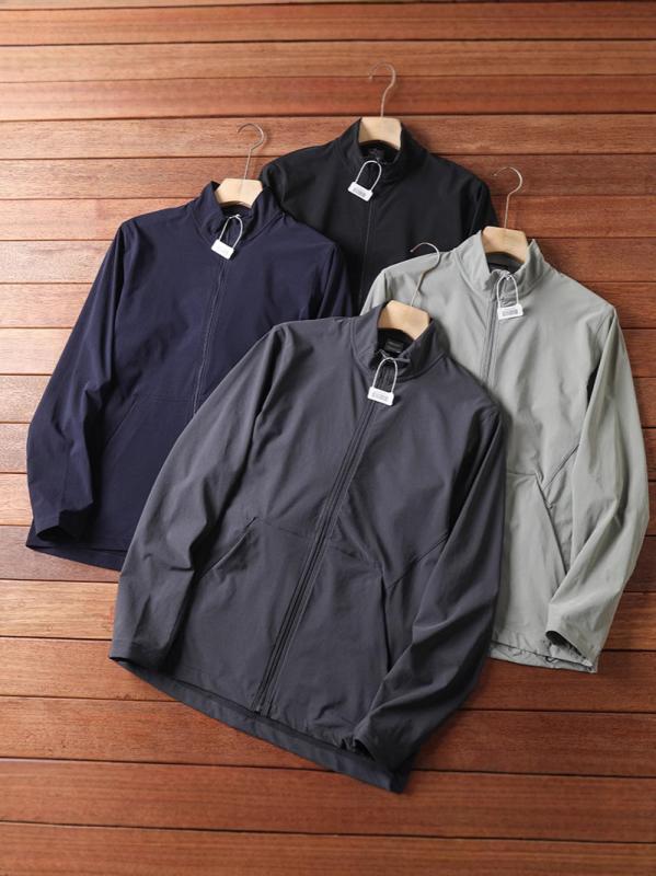 メンズ 上衣 立領 春夏 薄っぺら 防滴水 透気 伸縮性 練り合わせる型 編み物ロン 混紡 長袖 中長丈 ジップアップ 無地 黒いこと 薄墨色 米国海軍 アーミーグリーン 通い 日常 兄ちゃん 心地よい 軽さ 吸湿速乾 免?