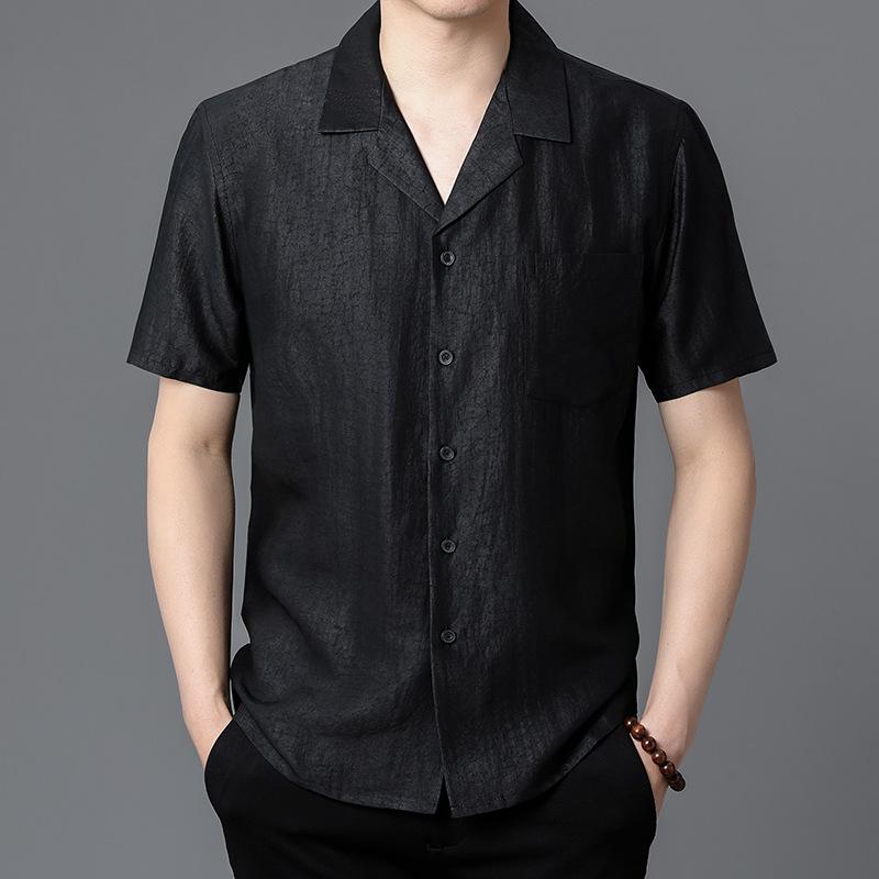 メンズ シャツ 桑蚕? 真? 短袖 夏季 透気性 防皺 耐摩耗 免? 色牢度高 中国風 合体型 翻領 純色 普通厚さ ボタン飾り 中年向け ブラック ビジネス 紳士 35歳以上 休? 通勤用 吸湿速乾 軽量 再生繊維 接触冷感 春夏 秋 カジュアル 普段 18,631円