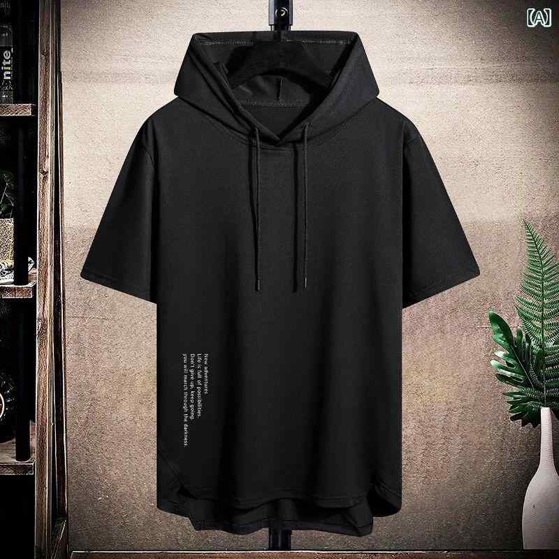 メンズ Tシャツ 連帽 半袖 トップス 夏用 透気性 吸湿速乾 接触冷感 ポリエステル 混紡 薄手 ゆったり シルエット 丸首 セットインスリーブ 黒 黄色 ワインレッド ミリタリーグリーン ライトブルー グレー ダークグレー ゆったり フィット カジュ