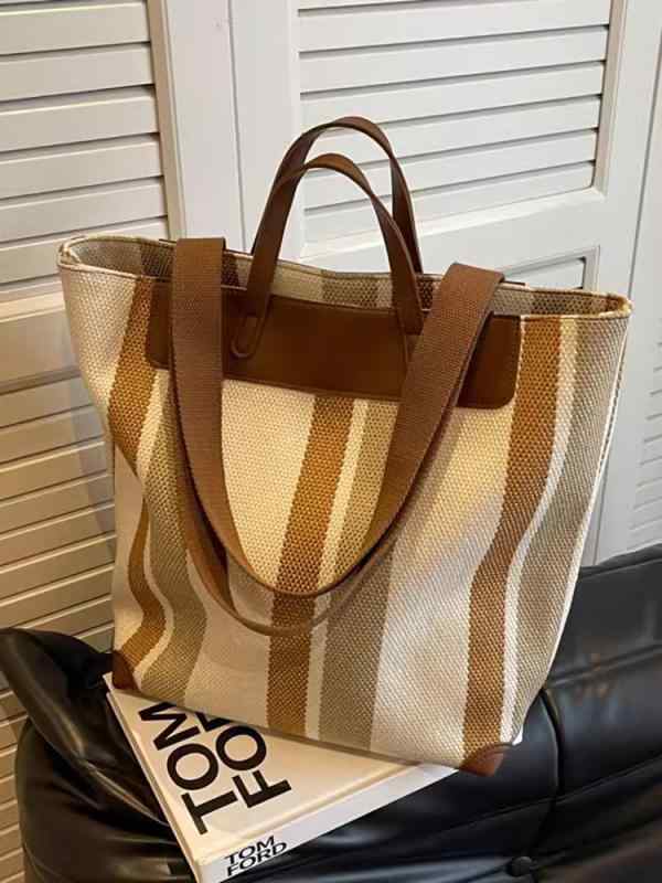 トートバッグ 大容量 女性用 通勤 学生 帆布 ショルダーバッグ ハンドバッグ 切り替え デザイン 縦型 スクエア 形 緑 アイボリー ブラック カラーバリエーション 都市 シンプル スタイル 日常 普段使い 軽量 ソフト 素材 ポリエステル 裏地 ジッ