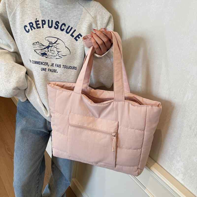 トートバッグ レディース 女性用 学生 通学 黒 米白 ブルー ピンク グリーン カーキ 都市 シンプル ナイロン 布 横型 方形 大容量 大きめ 肩掛け 手提げ シングルショルダー 通勤 普段使い 日常 デイリー コットン ポリエステル 裏地 ソフト