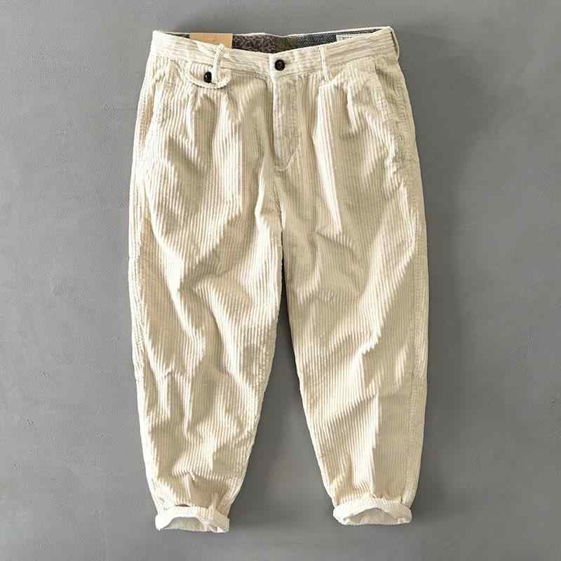 工装パンツ メンズ 秋冬 灯芯? 綿混紡 ポリエステル ミックス ゆったり ストレート ミッドライズ ロープクロージャー マイクロストレッチ ストライプ柄 ロイヤルブルー ベージュ カーキ ロング丈 テーパードレッグ キャジュアル ストリート トラベル