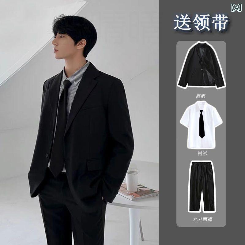 メンズ ジャケット セット 軽量 綿混紡 トップス シャツ パンツ ネクタイ ビジネス カジュアル 普段使い 幅広シルエット 平凡カラー 通勤 日常 軽ビジネス 男性用 スーツ ジャケット ブレザー 長袖 短袖 純色 快適 伸縮性 吸湿速乾 春秋 秋冬