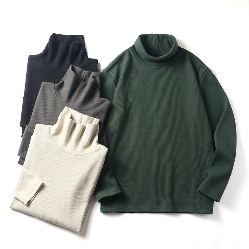 メンズ Tシャツ 長袖 タートルネック コットン 素材 ストレートシルエット セットインスリーブ ミドルウェイト ニット ハニカム 織り 純色 ブラック ベージュ グレー グリーン 春秋 都市スタイル 通勤 普段使い 快適 伸縮性 吸湿 速乾 軽量 ソフ